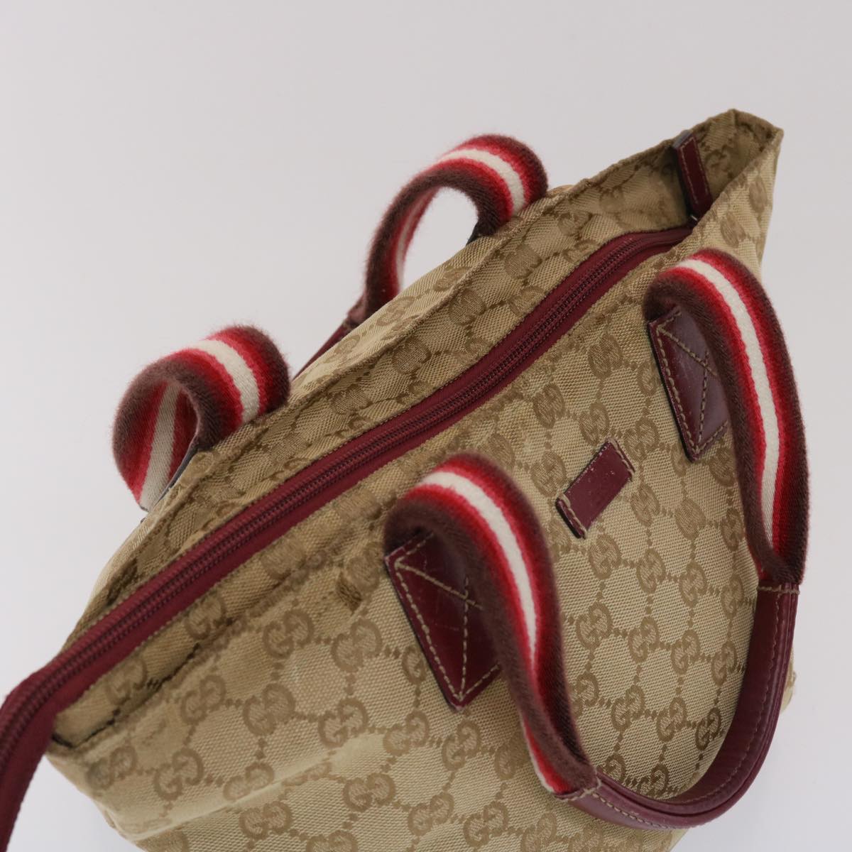 GUCCI GG Canvas Sherry Line Hand Bag Canvas Beige Red White