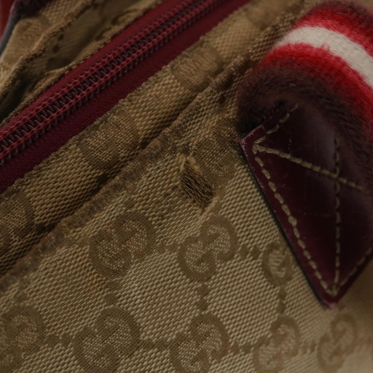 GUCCI GG Canvas Sherry Line Hand Bag Canvas Beige Red White