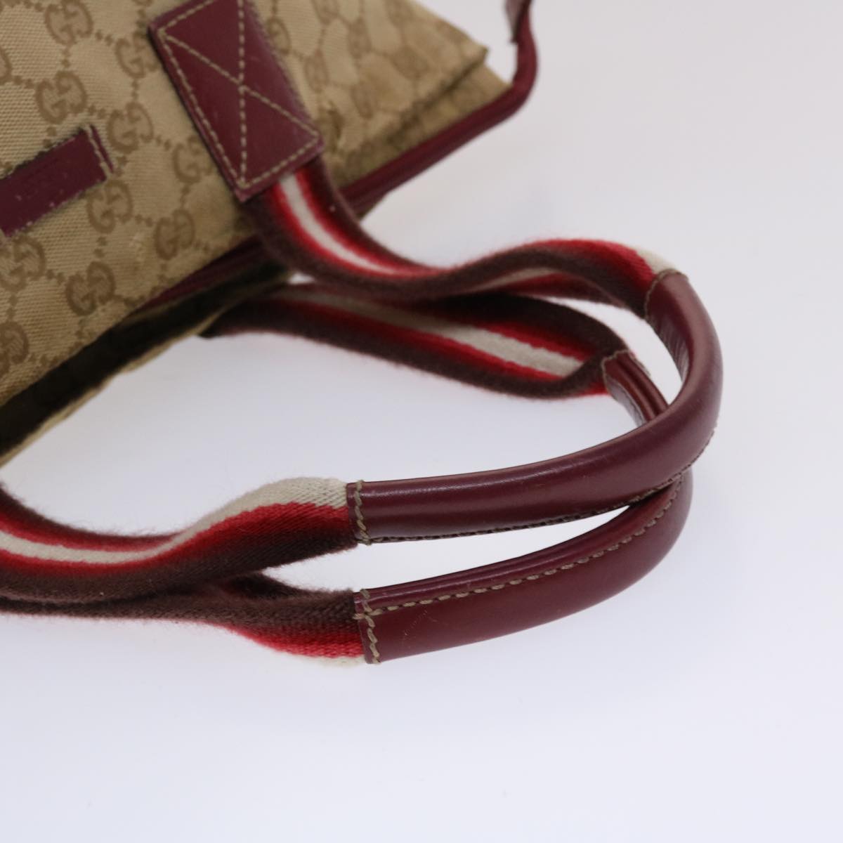 GUCCI GG Canvas Sherry Line Hand Bag Canvas Beige Red White