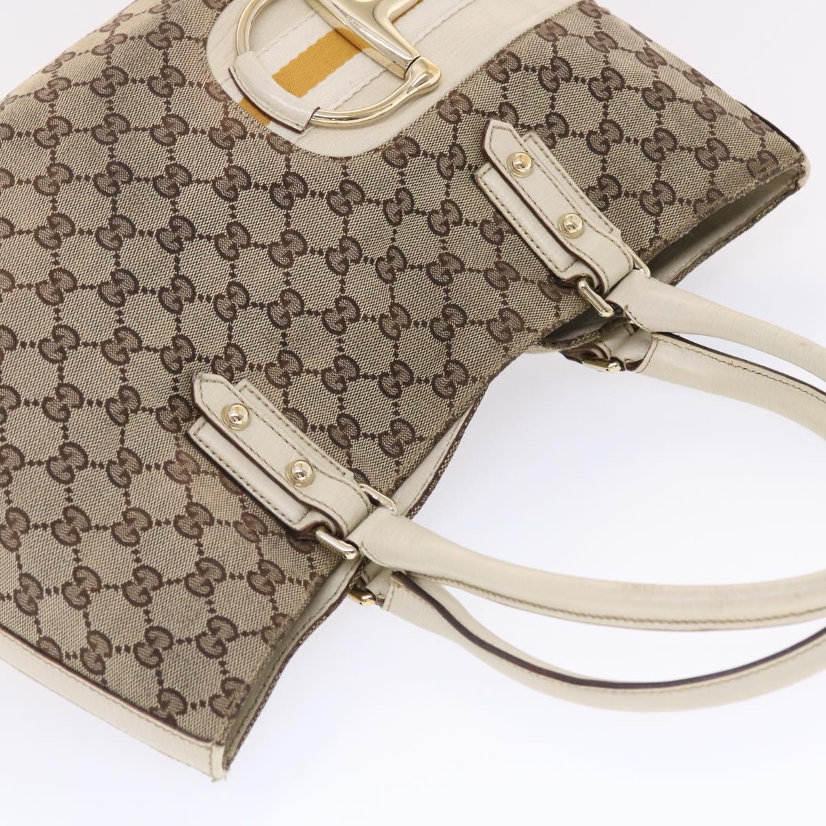 GUCCI GG Canvas Sherry Line Shoulder Bag Beige White