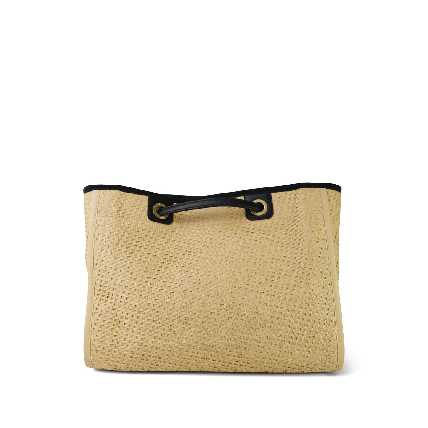 Beige Raffia Deauville Shopping Tote Small Aged Gold Hardware