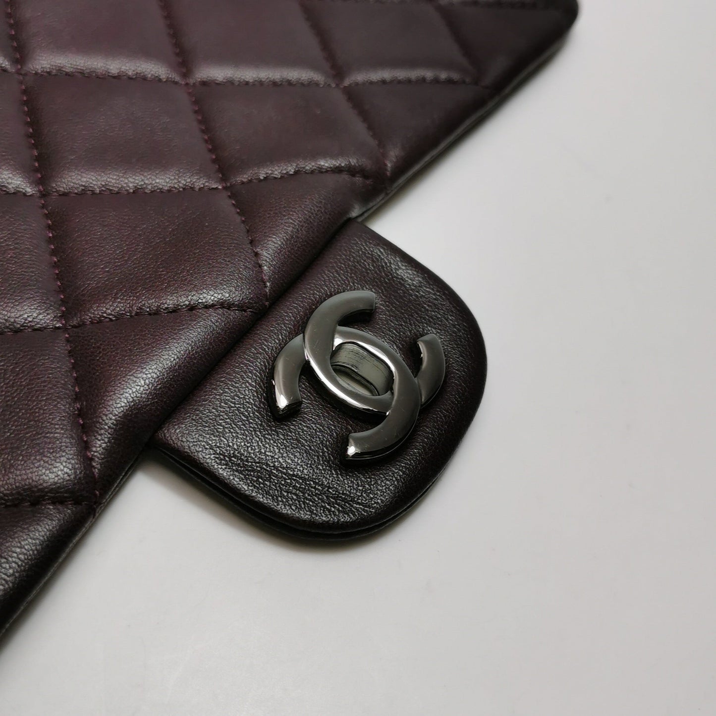 Chanel Envelope Clutch Shoulder Bag Burgundy Wine Lambskin Leather Silver Hardware