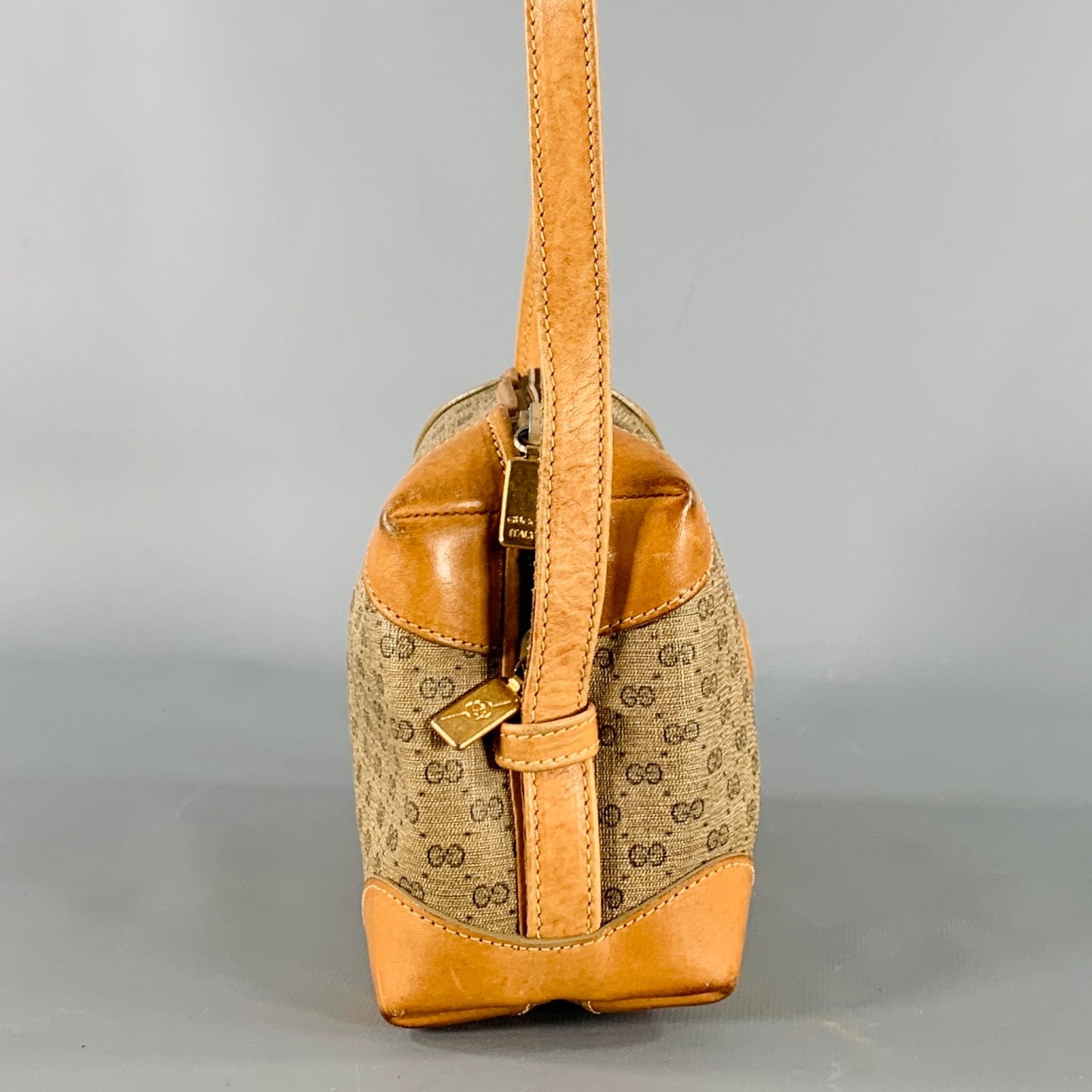 GUCCI Beige Tan Monogram Leather Coated Canvas Crossbody Handbag