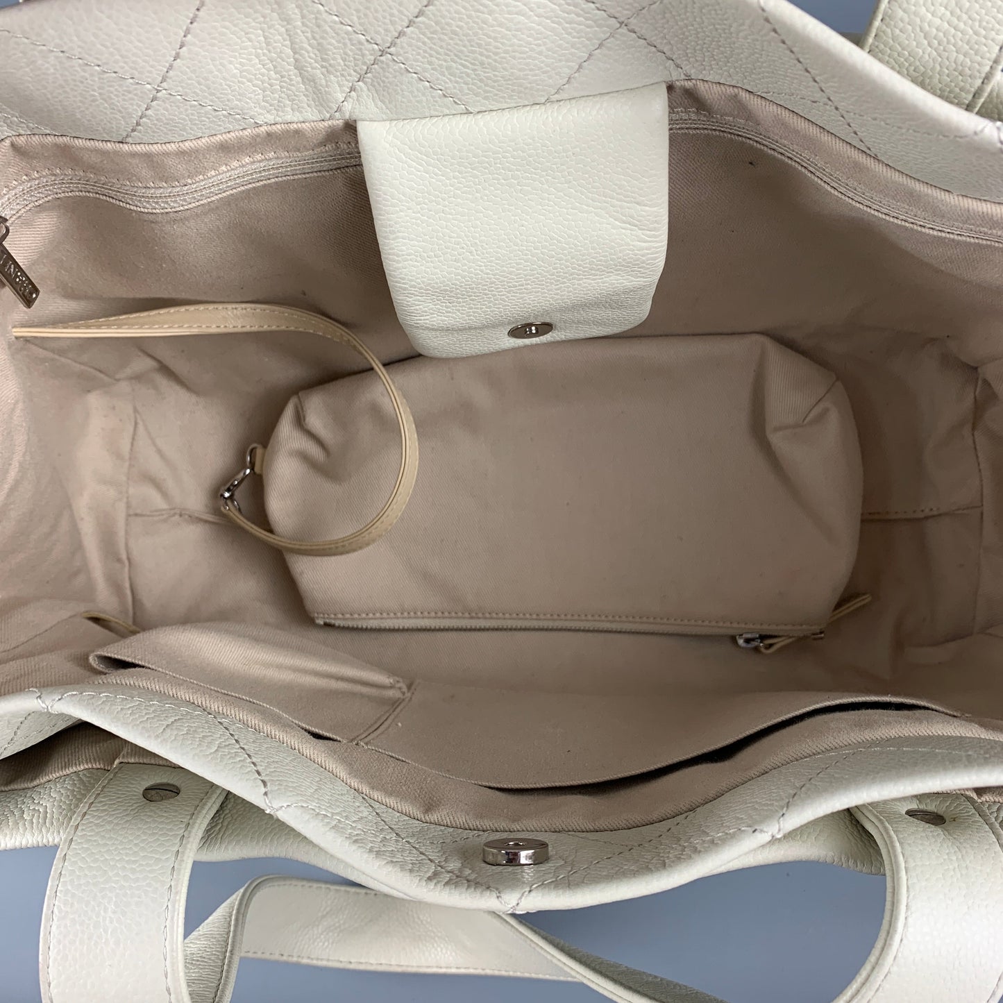 CHANEL Ivory Quilted Leather Tote Handbag