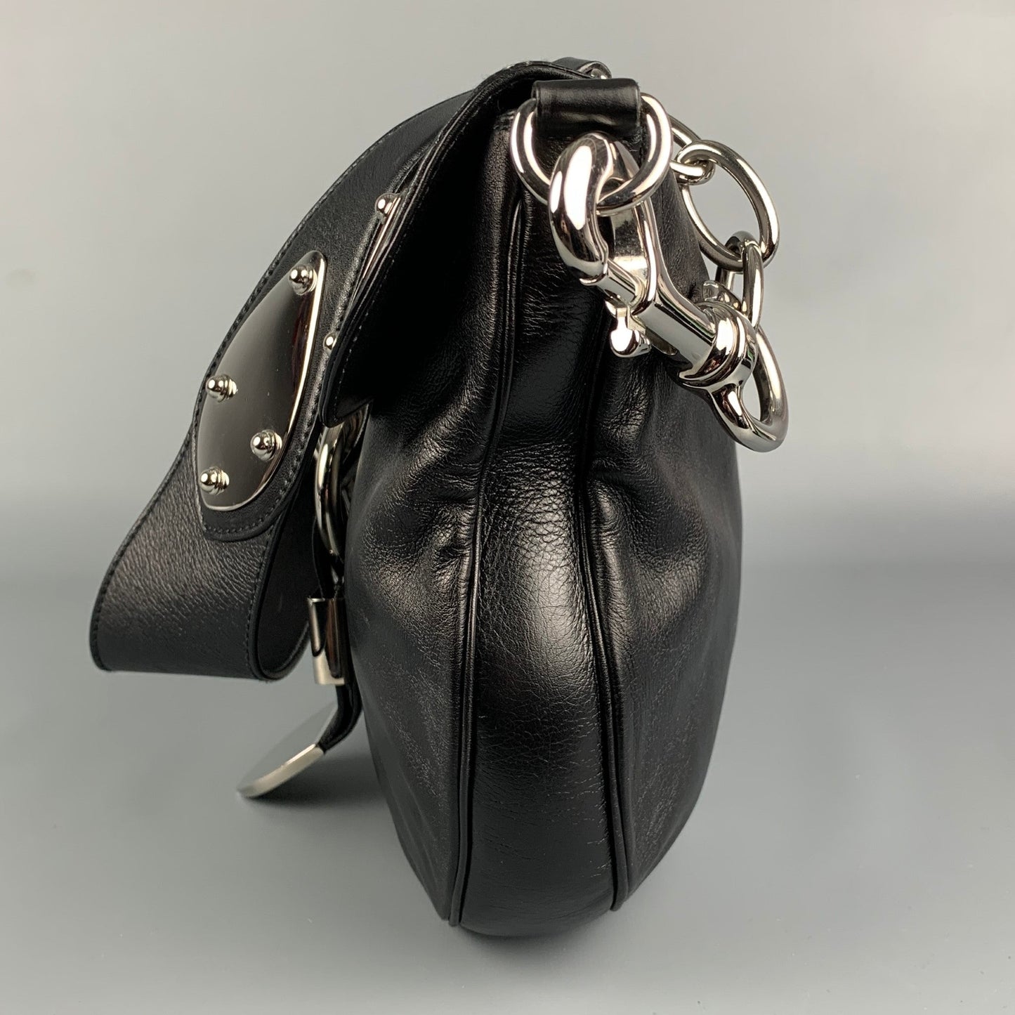 GUCCI Black & Silver Leather Shoulder Bag