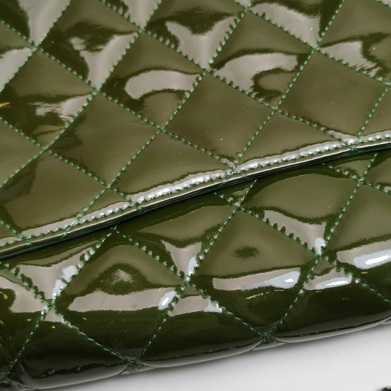 Chanel Envelope Clutch with Chains Shoulder Bag Dark Green Patent Leather
