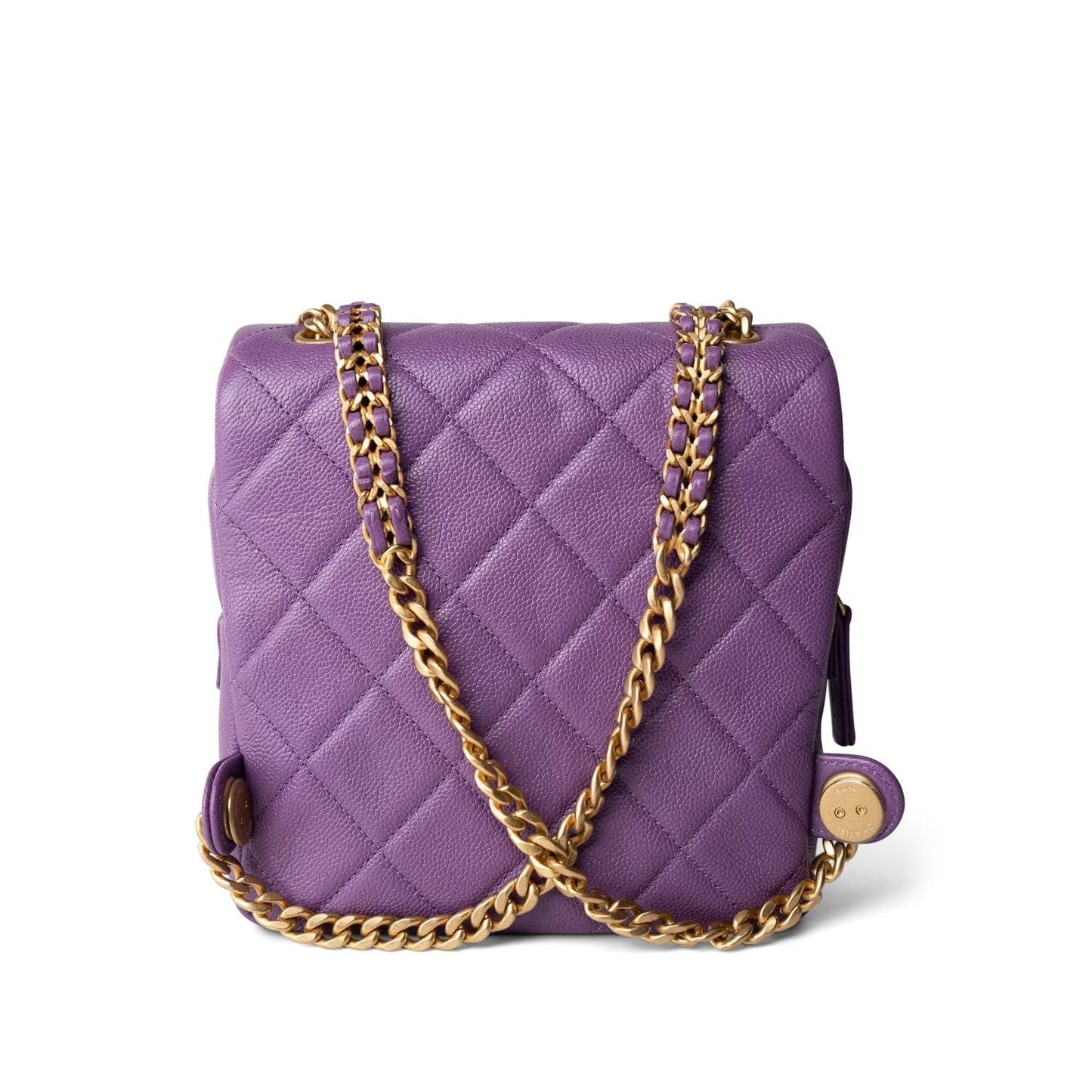 22P Purple Caviar Quilted Melody Chain BackPack w/ Aged Gold Hardware