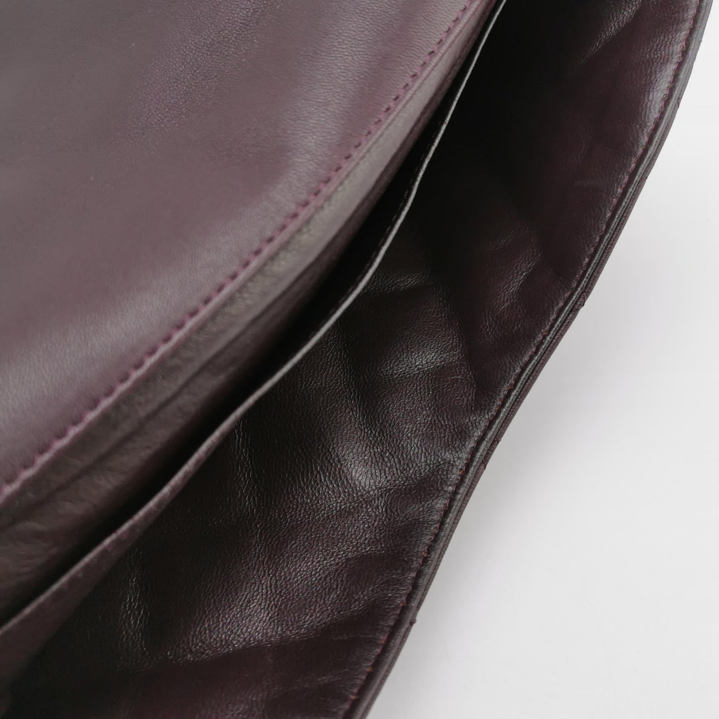 Chanel Envelope Clutch Shoulder Bag Burgundy Wine Lambskin Leather Silver Hardware