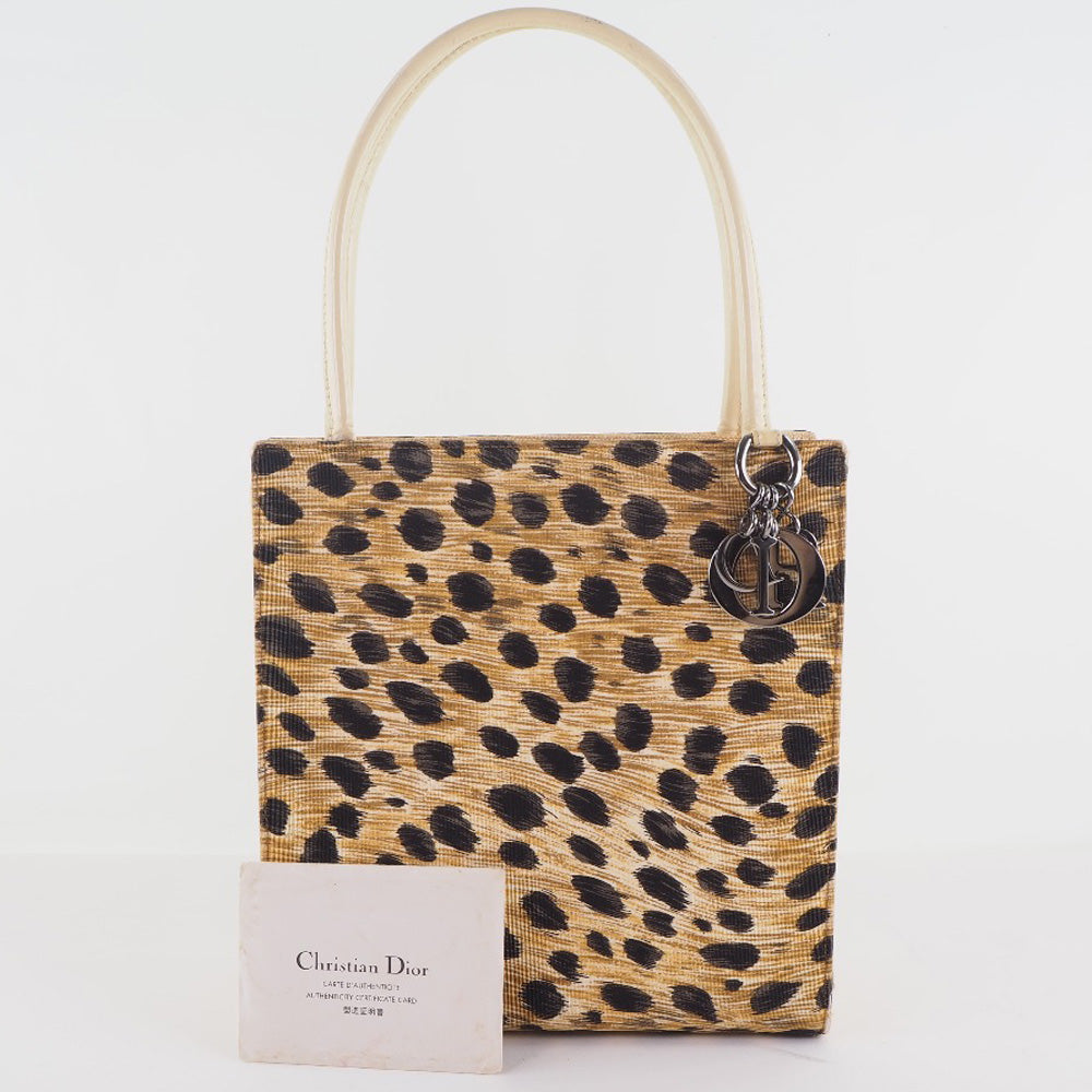 Christian Dior Handbag canvas yellow Leopard Women Used