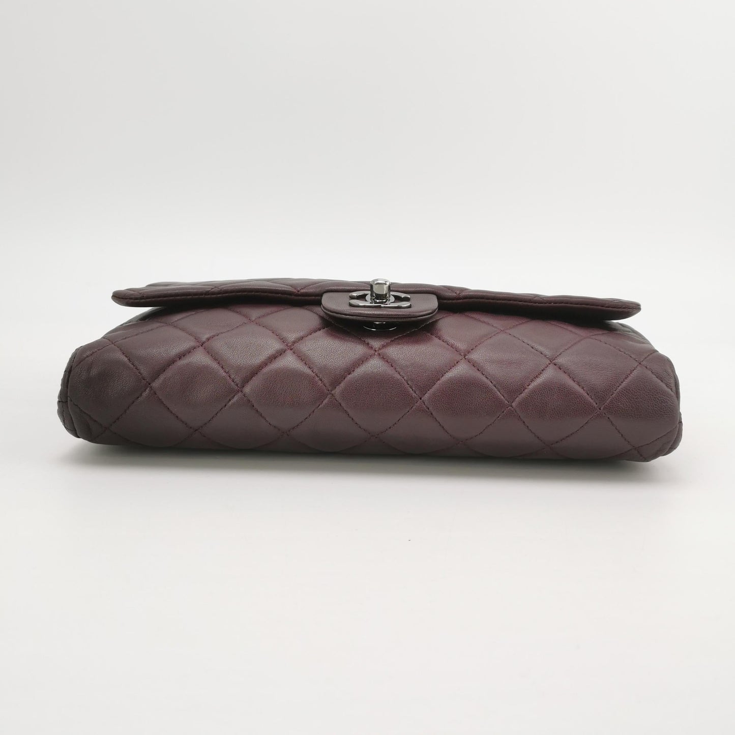 Chanel Envelope Clutch Shoulder Bag Burgundy Wine Lambskin Leather Silver Hardware