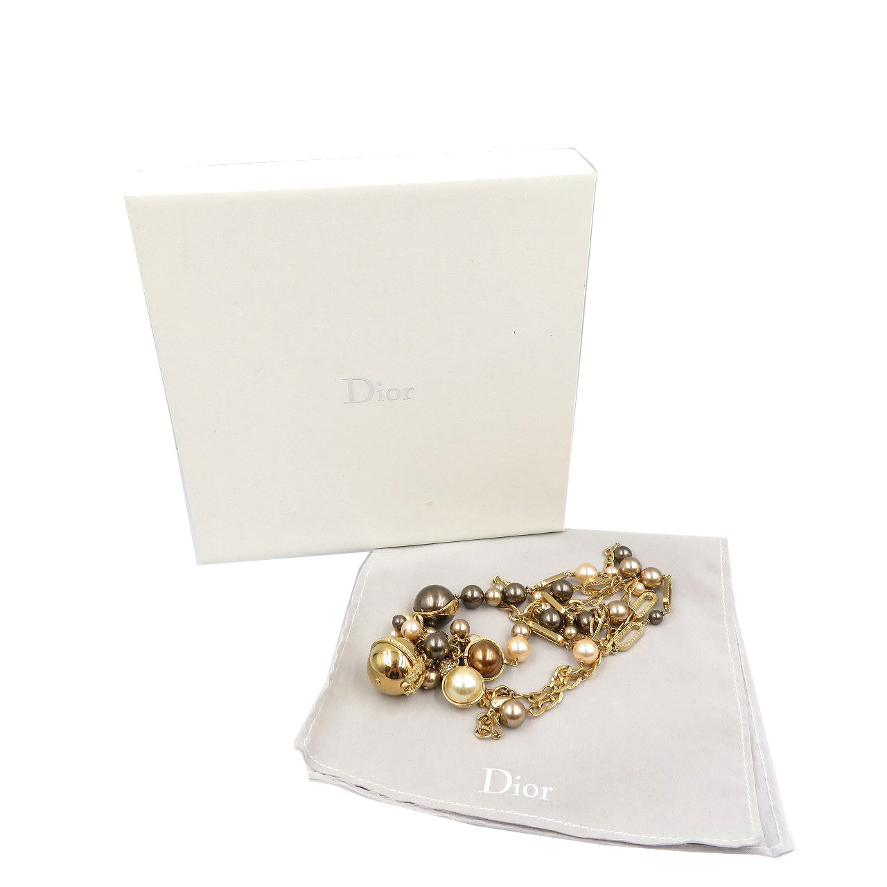 Christian Dior Necklace Metal, Faux Pearl gold