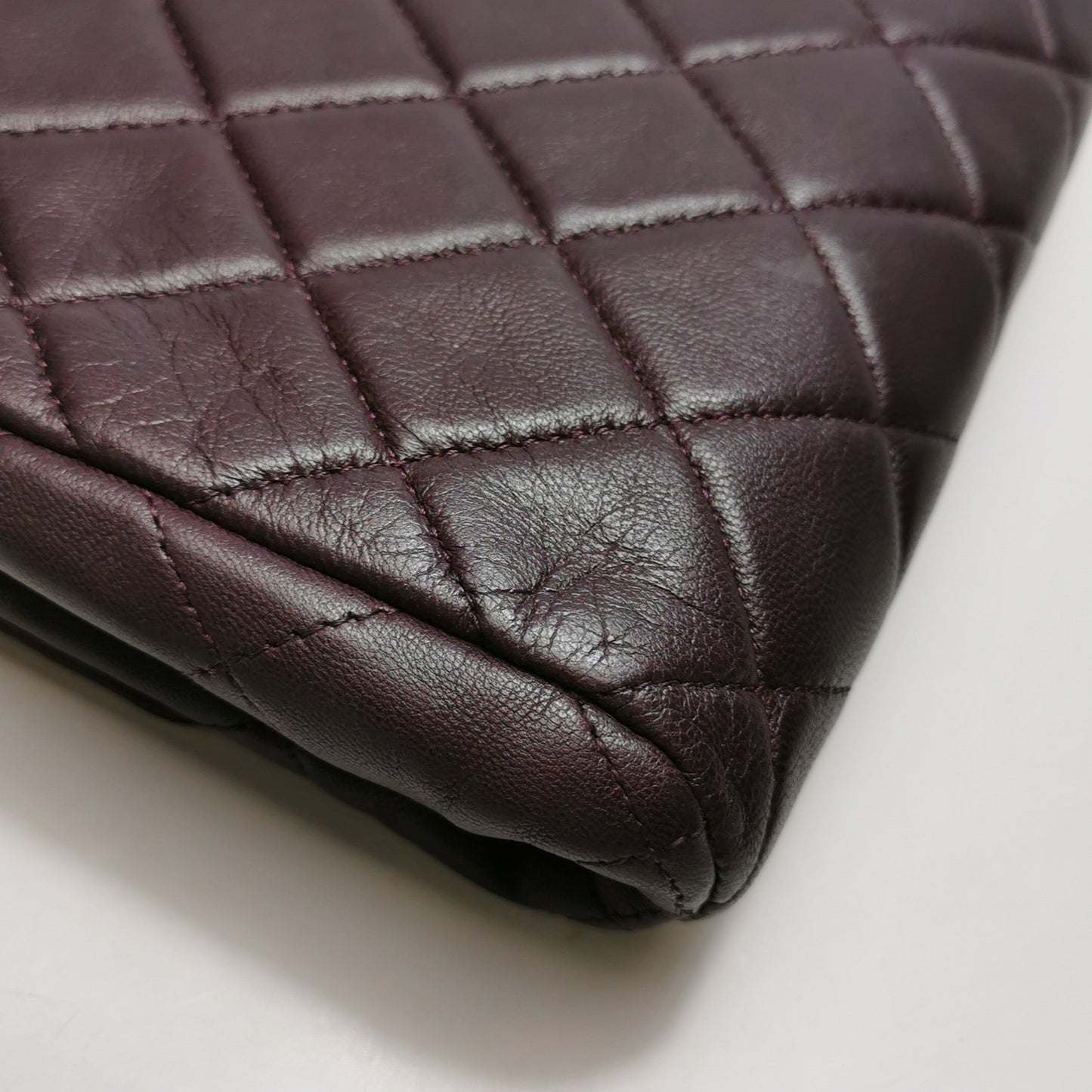Chanel Envelope Clutch Shoulder Bag Burgundy Wine Lambskin Leather Silver Hardware