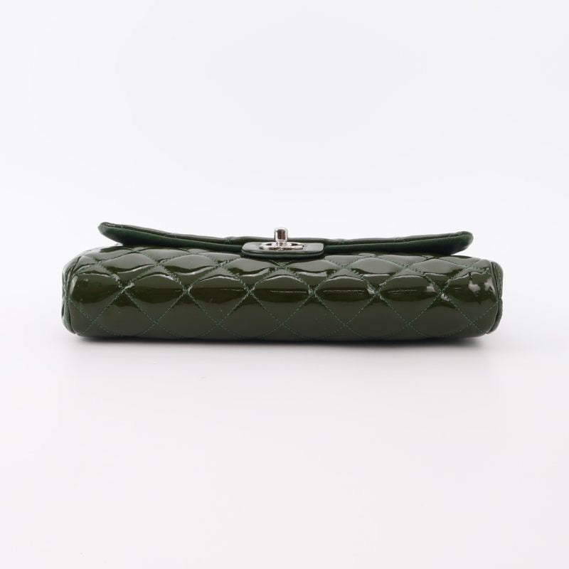 Chanel Envelope Clutch with Chains Shoulder Bag Dark Green Patent Leather
