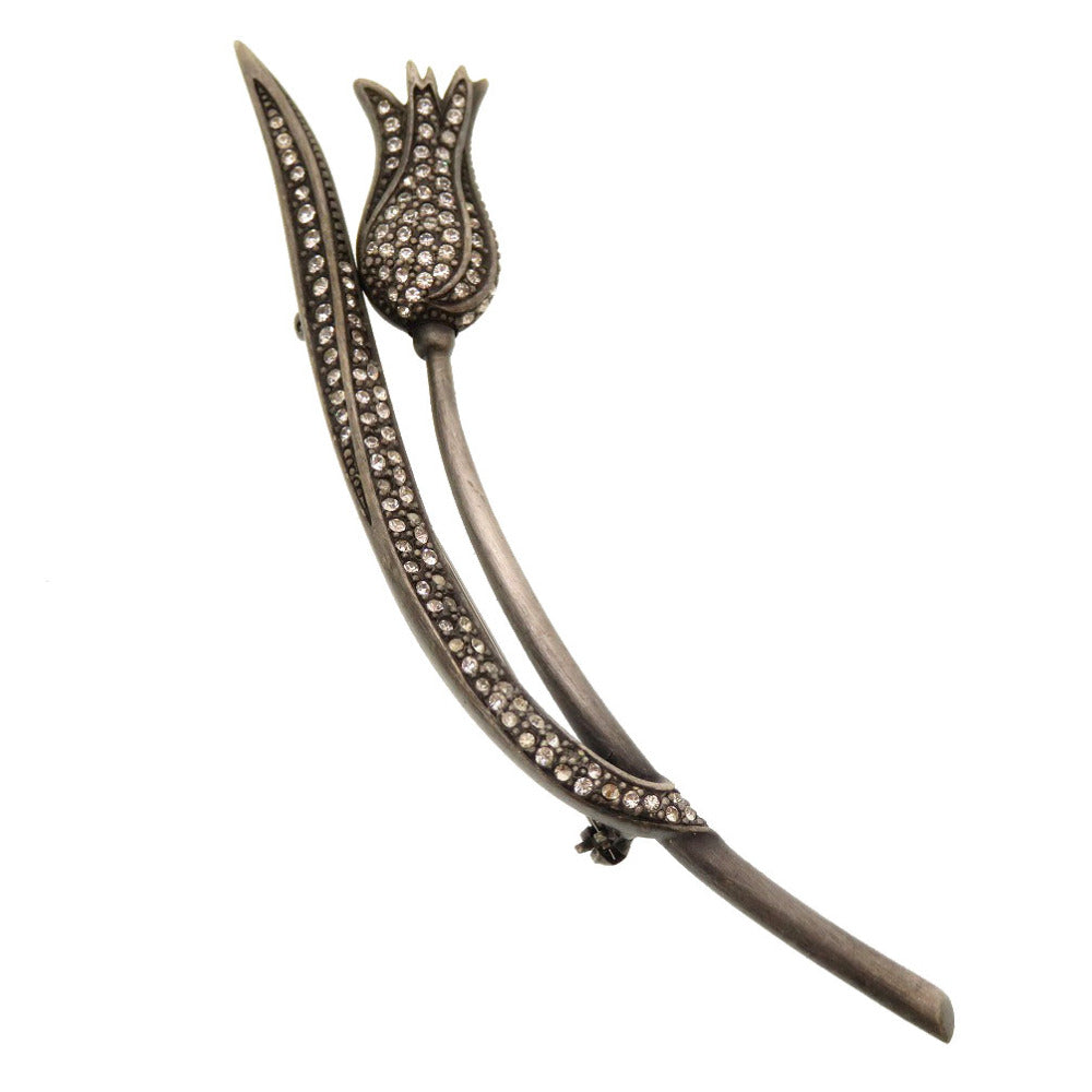 Christian Dior Brooch Metal, Rhinestone Silver Tulip