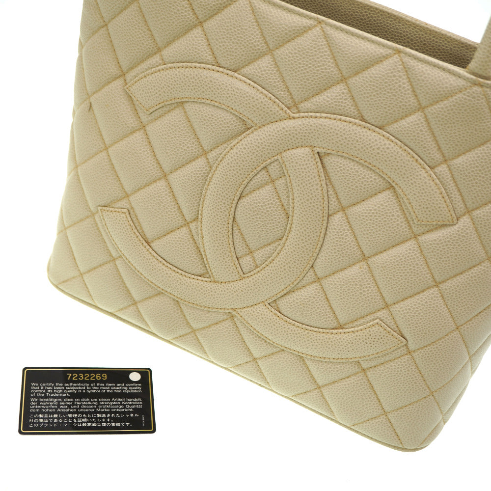 CHANEL Tote Bag Caviar skin Ivory Grey Replica Tote Women Used