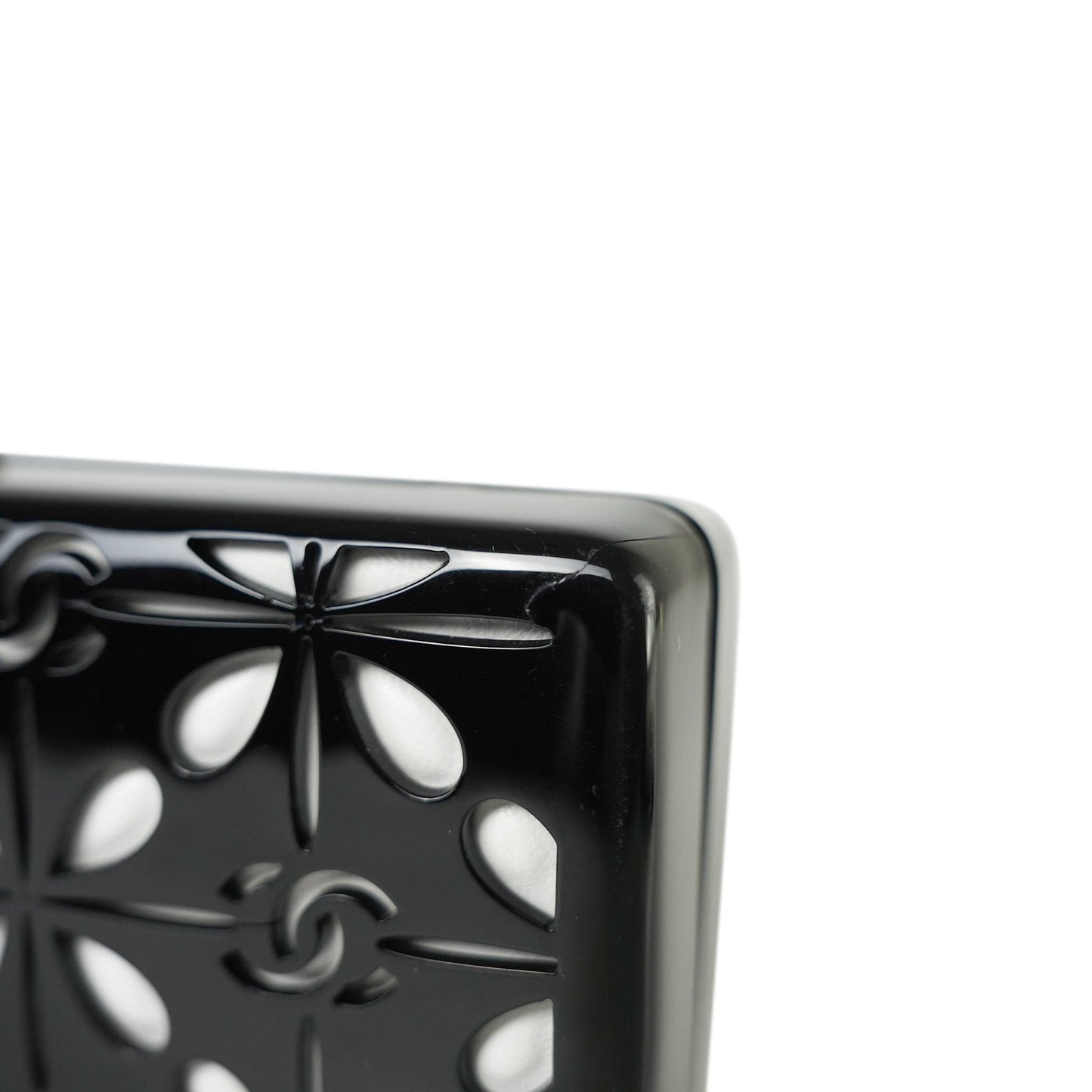 Black White CC Acrylic Minaudiere Box Clutch On Chain Silver Hardware