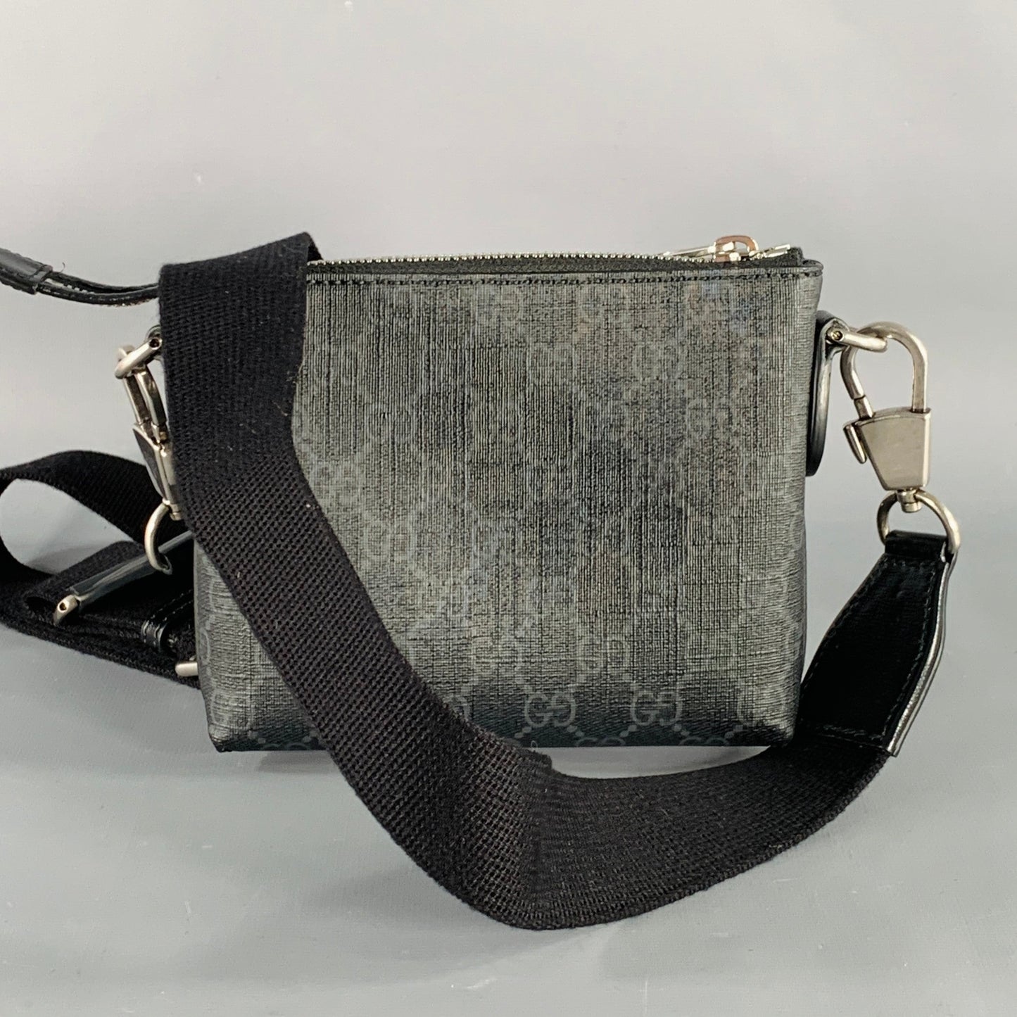 GUCCI Guccissima Black Grey Monogram Coated Canvas Leather Crossbody Bag