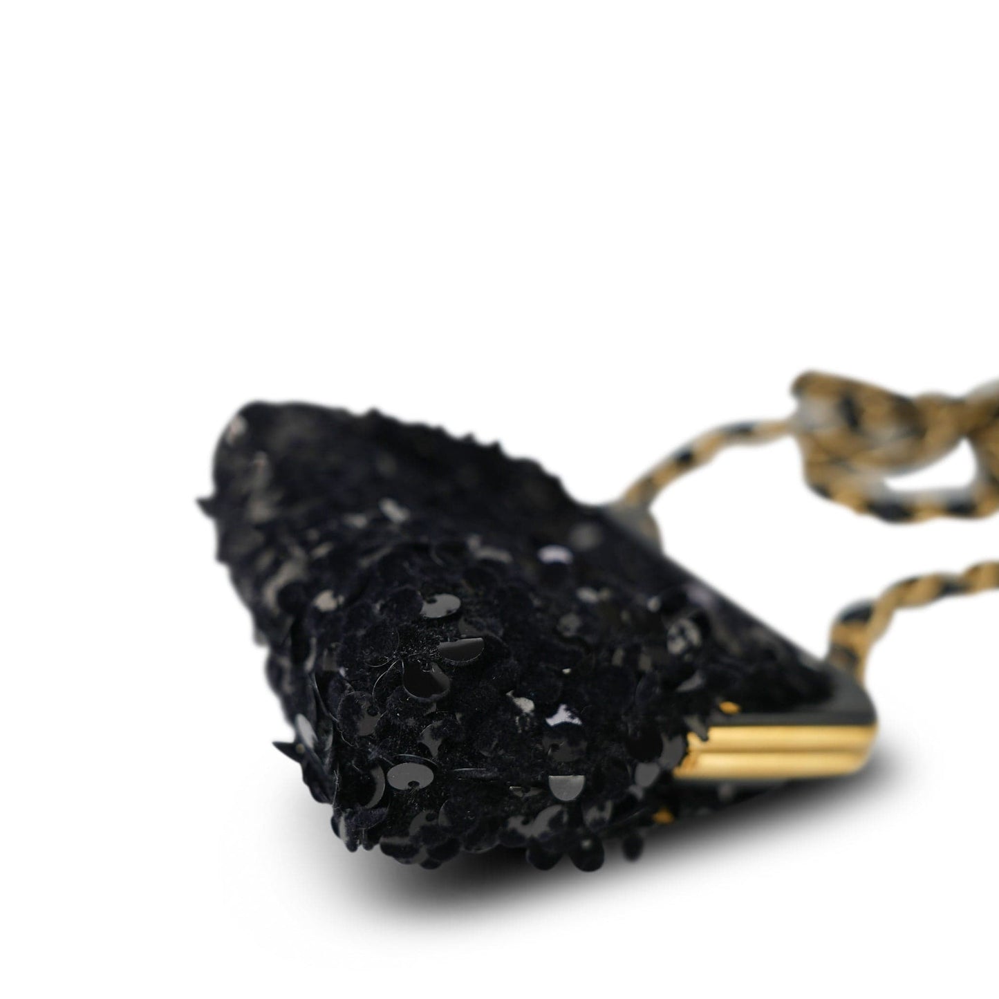 24A Black Sequin Tweed Lambskin Bow Clutch With Chain Aged Gold Hardware