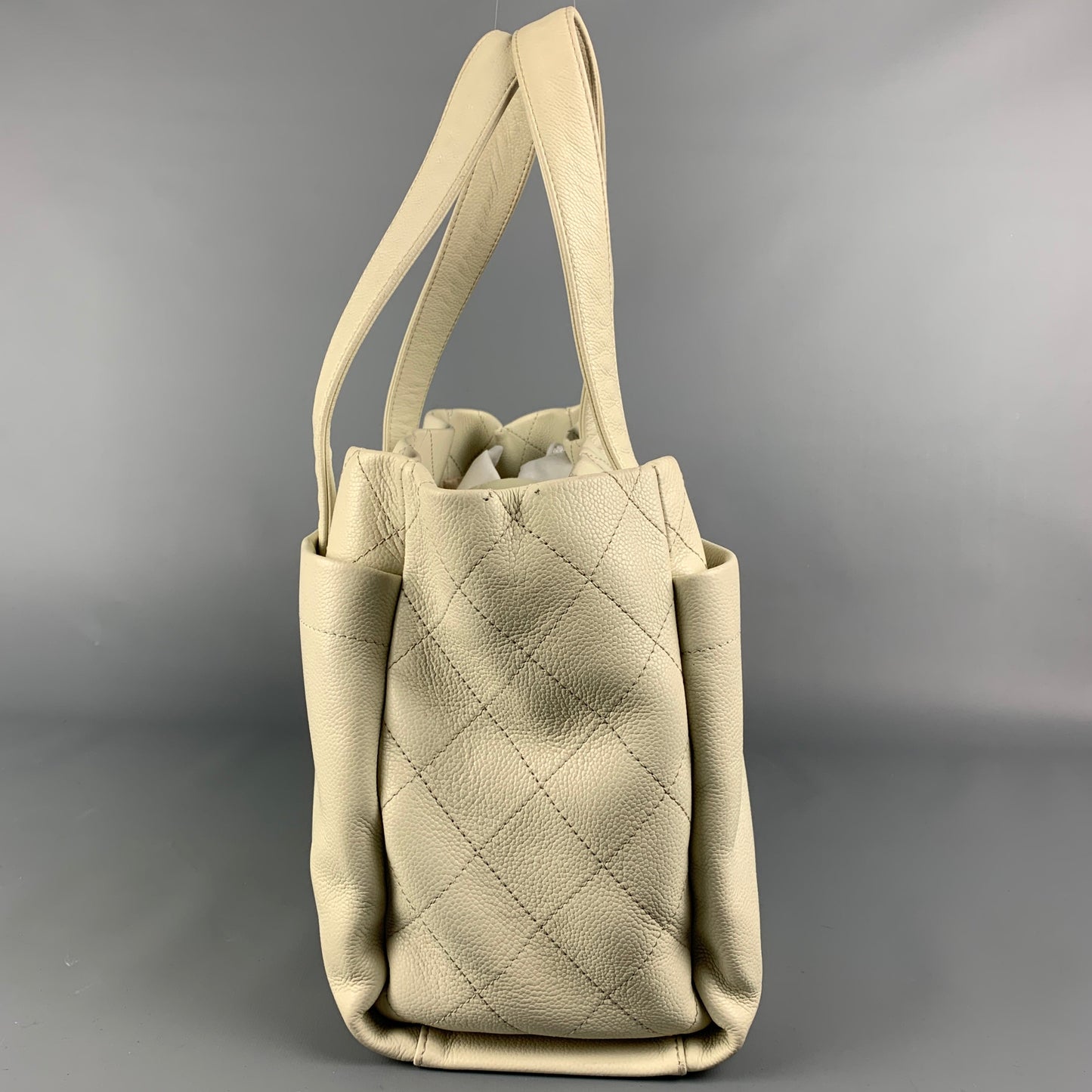 CHANEL Ivory Quilted Leather Tote Handbag