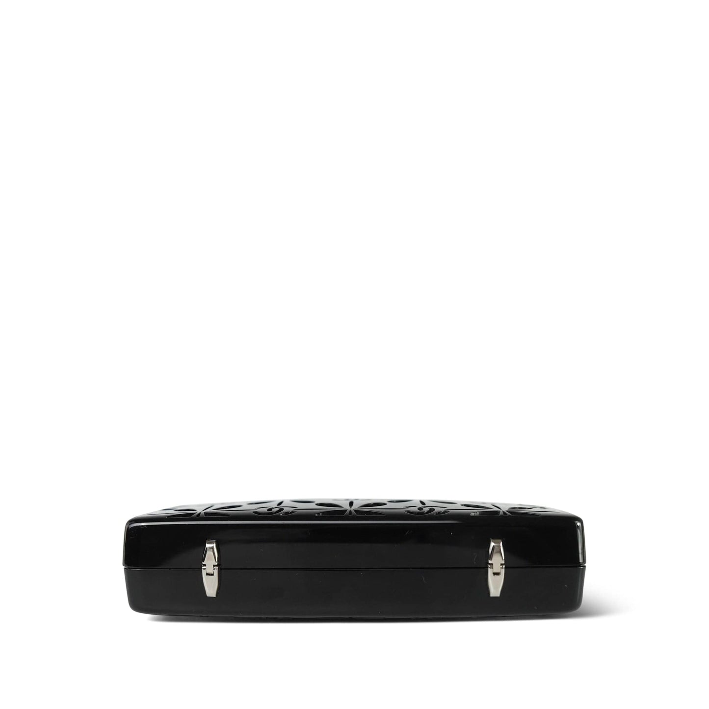 Black White CC Acrylic Minaudiere Box Clutch On Chain Silver Hardware