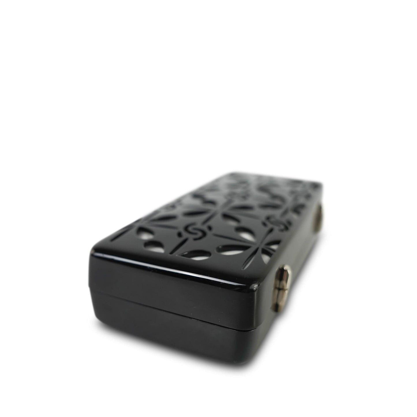 Black White CC Acrylic Minaudiere Box Clutch On Chain Silver Hardware