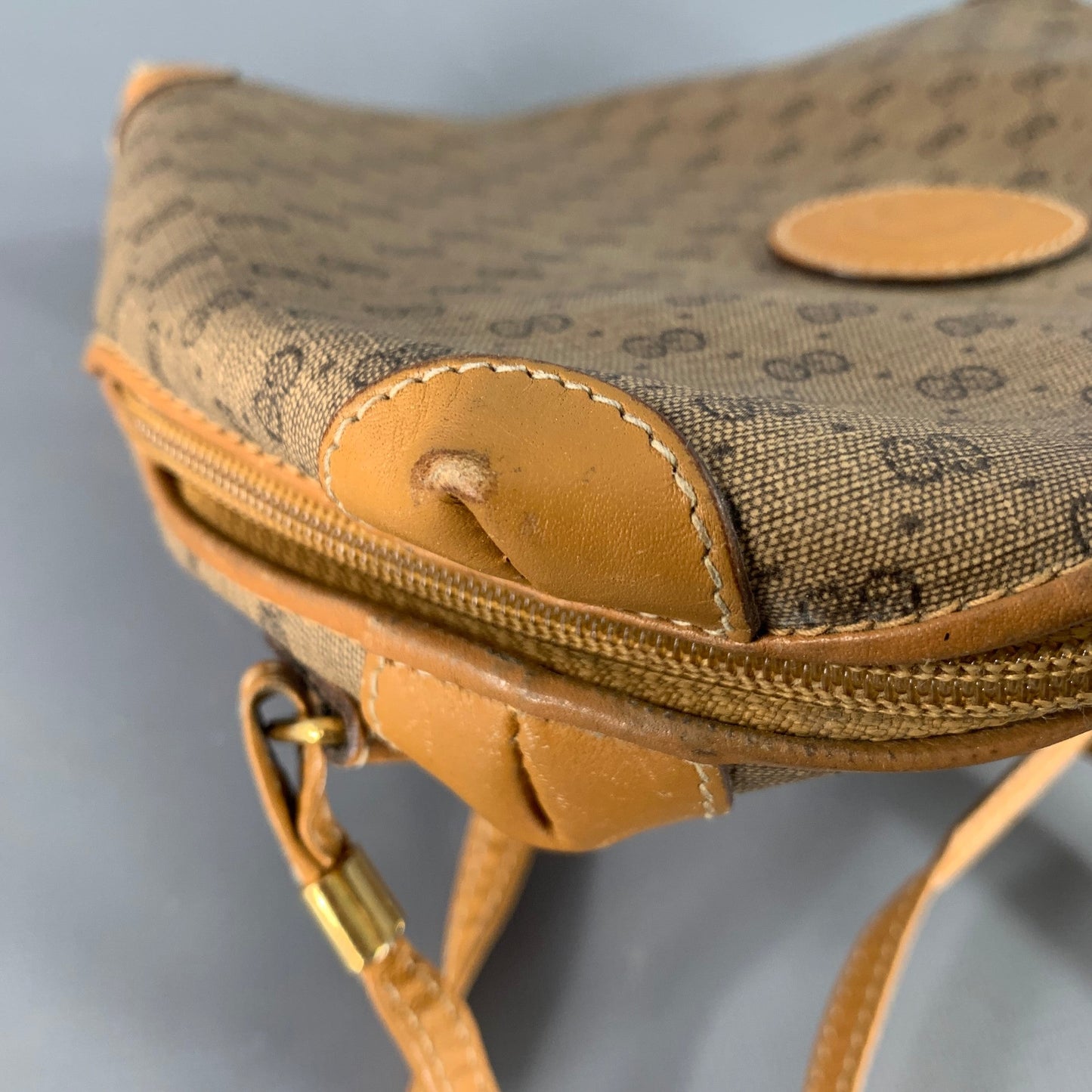 GUCCI Beige Tan Monogram Leather Coated Canvas Crossbody Handbag