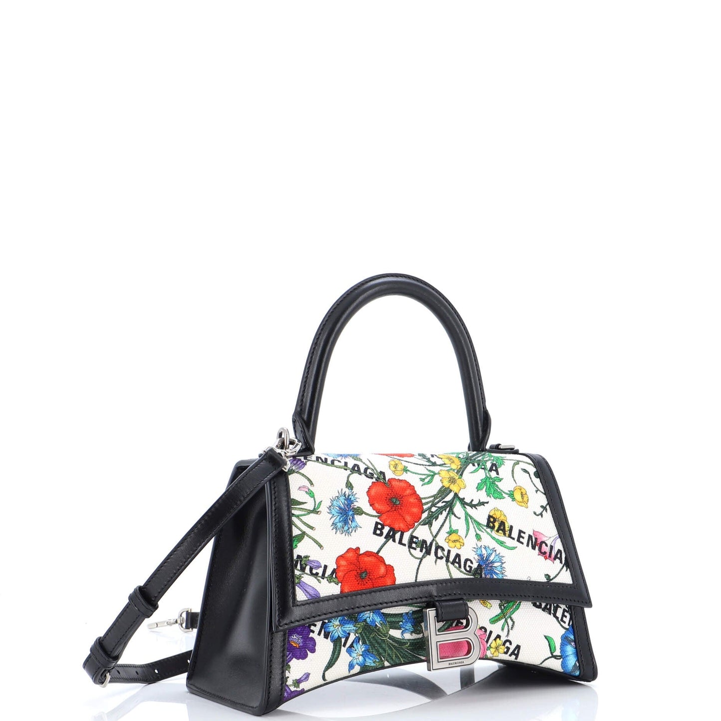 x Balenciaga The Hacker Project Hourglass Top Handle Bag Flora Canvas Small