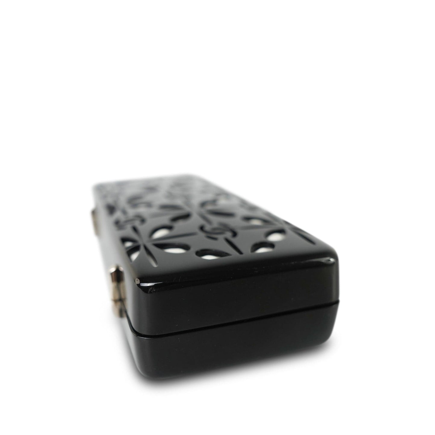 Black White CC Acrylic Minaudiere Box Clutch On Chain Silver Hardware