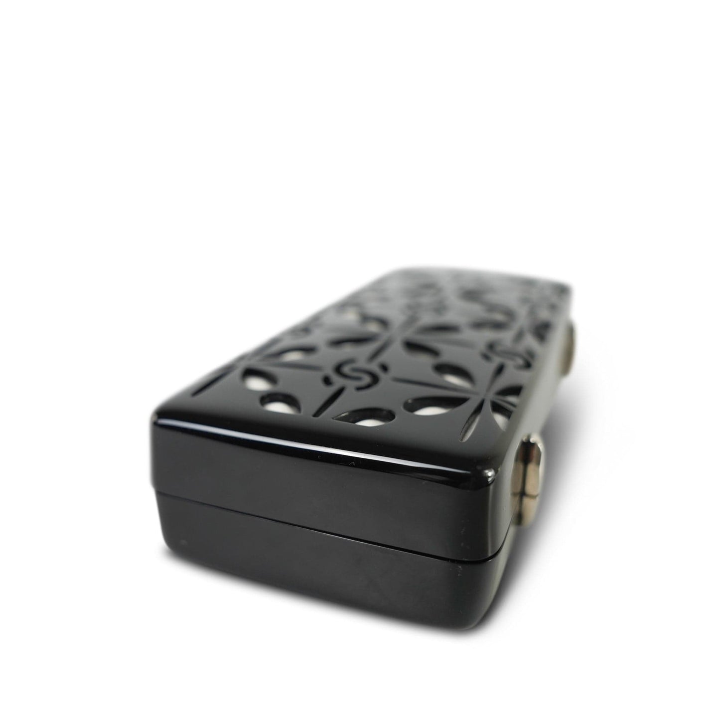 Black White CC Acrylic Minaudiere Box Clutch On Chain Silver Hardware