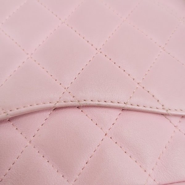 Chanel Cambon Clutch Shoulder Bag Pink Calfskin Leather Black Strap