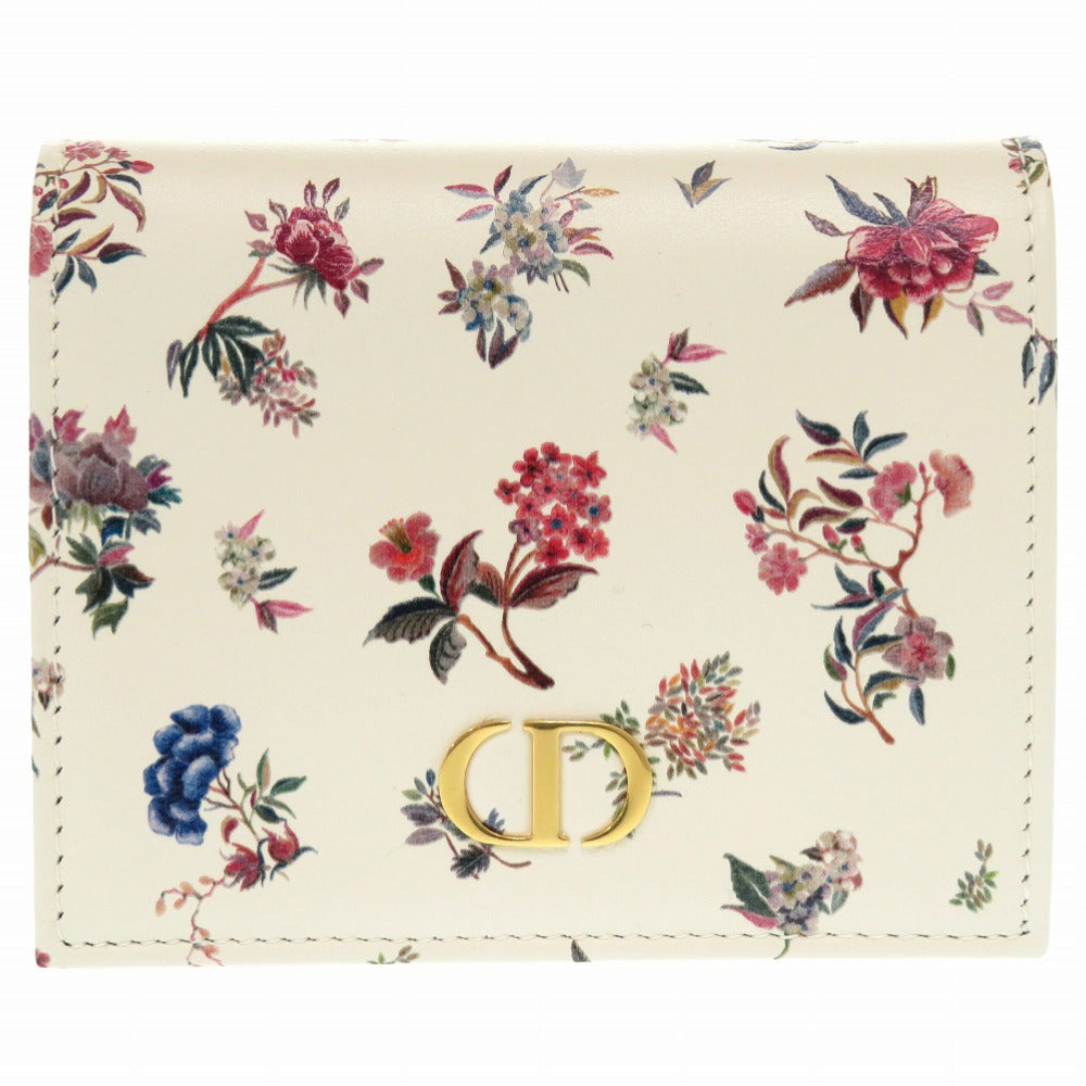 Christian Dior Bifold Wallet leather Ivory CARO flower print Women Used