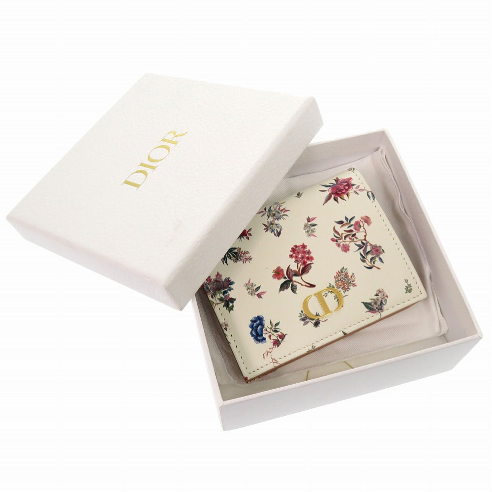 Christian Dior Bifold Wallet leather Ivory CARO flower print Women Used