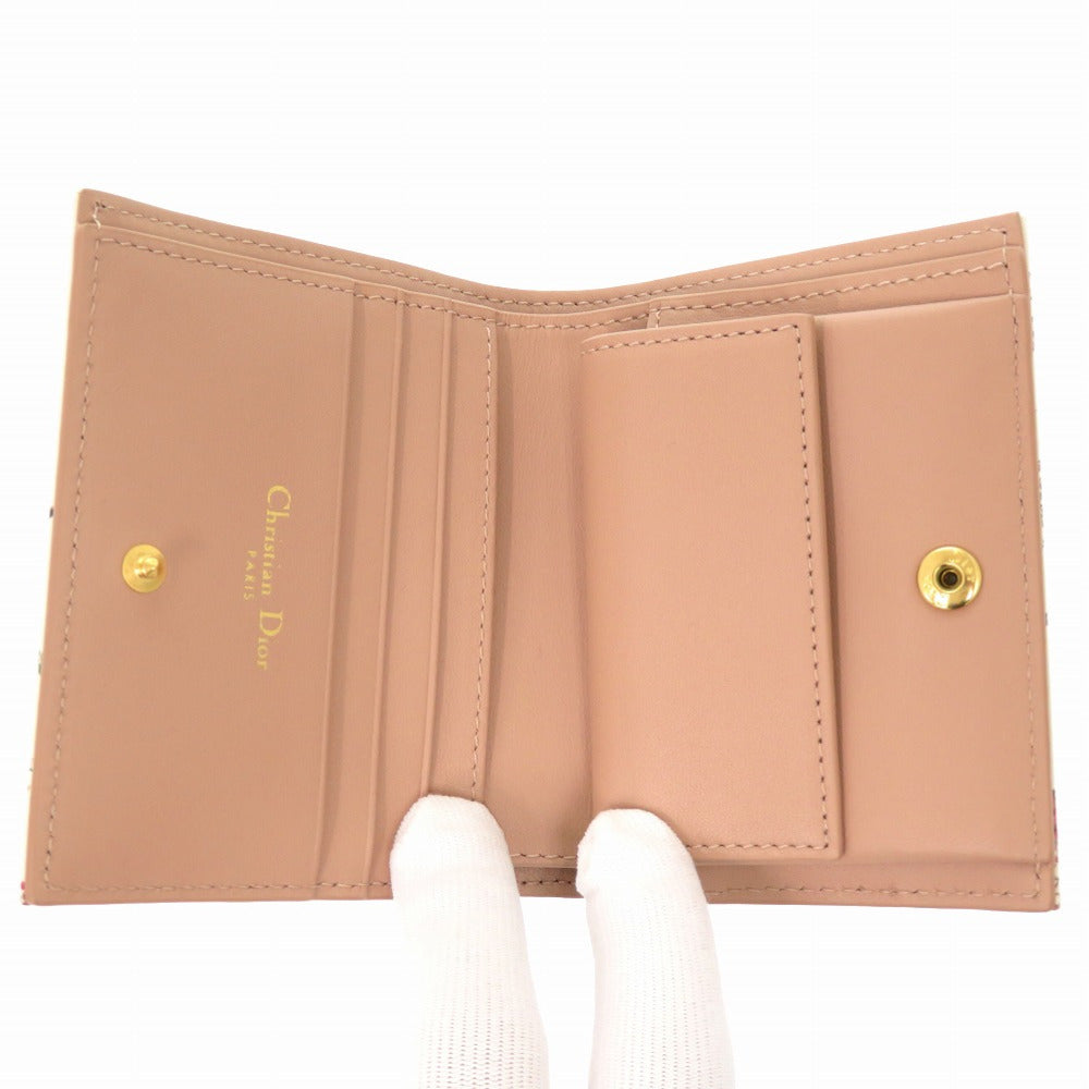 Christian Dior Bifold Wallet leather Ivory CARO flower print Women Used
