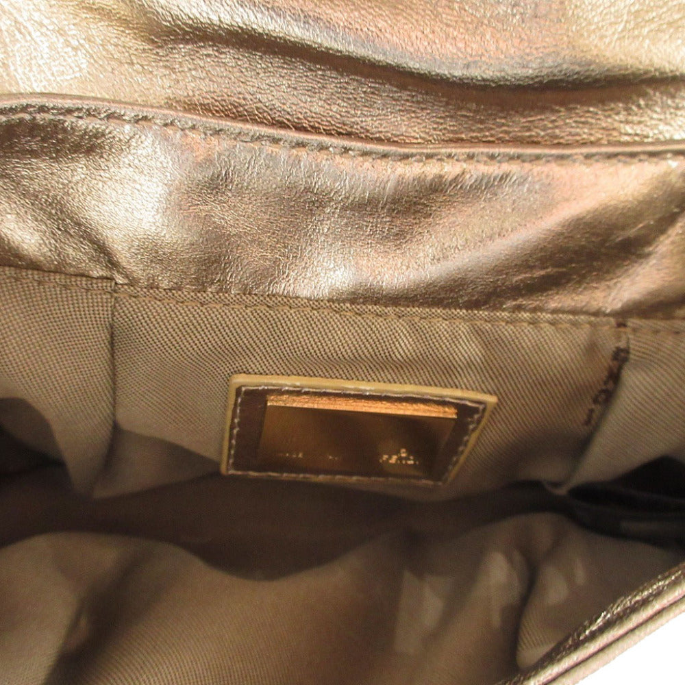 FENDI Pouch 8BK042 leather gold Mini Bag Shoulder Pouch Zucca Pattern Women Used