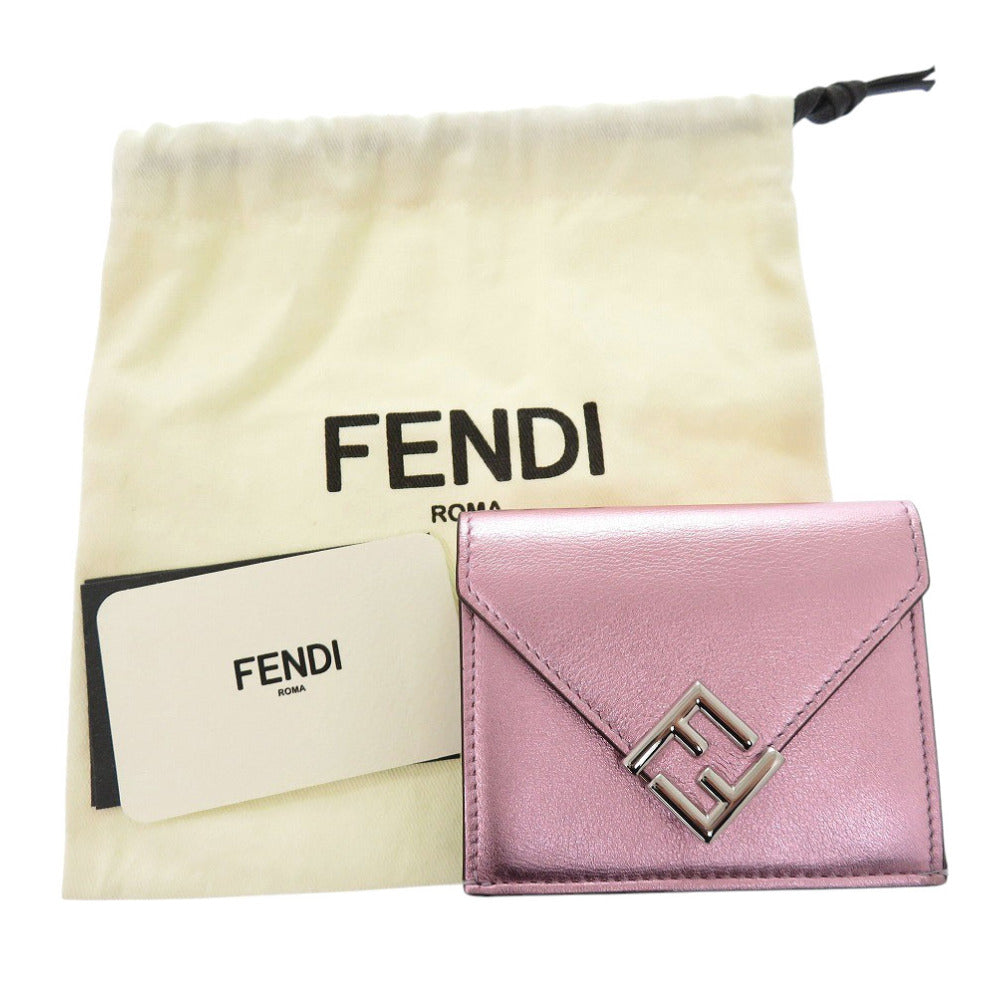 FENDI Tri-fold wallet 8M0480 leather Metallic pink FF Diamond