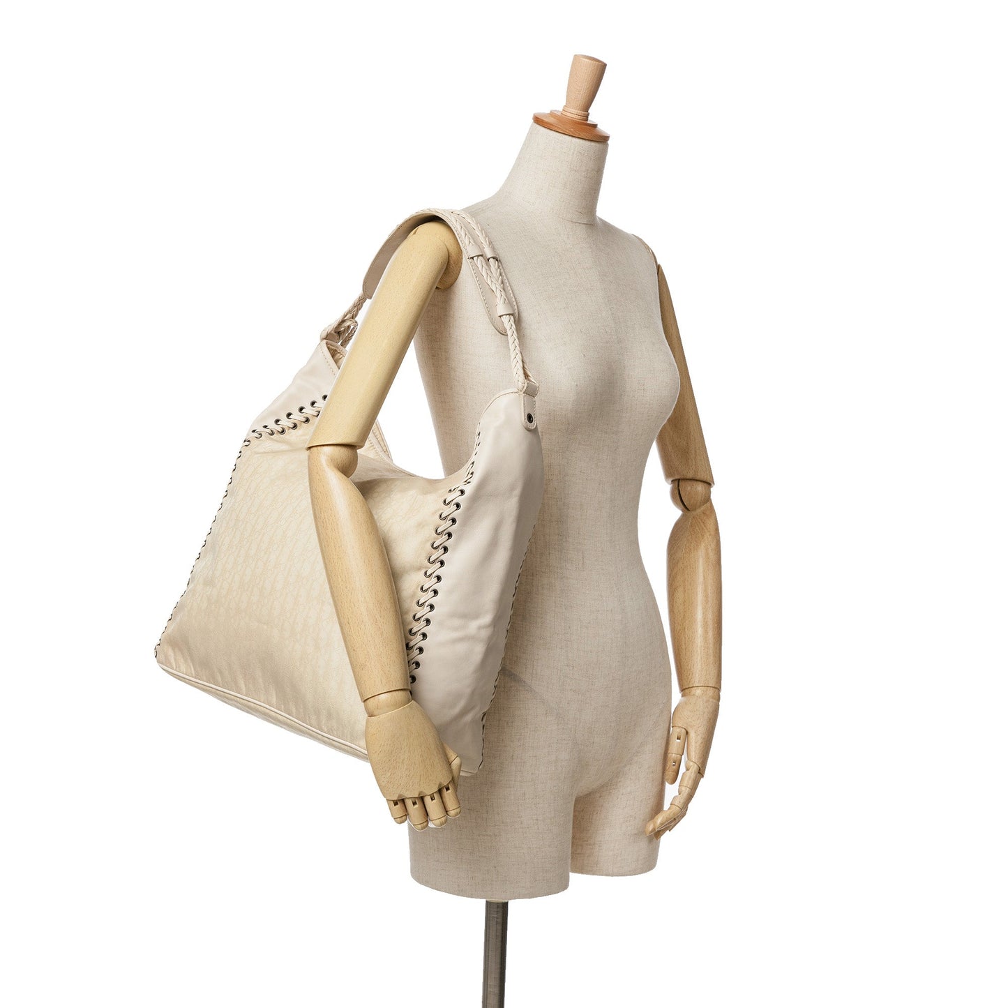 Beige Dior Diorissimo Canvas and Leather Ethnic Tote