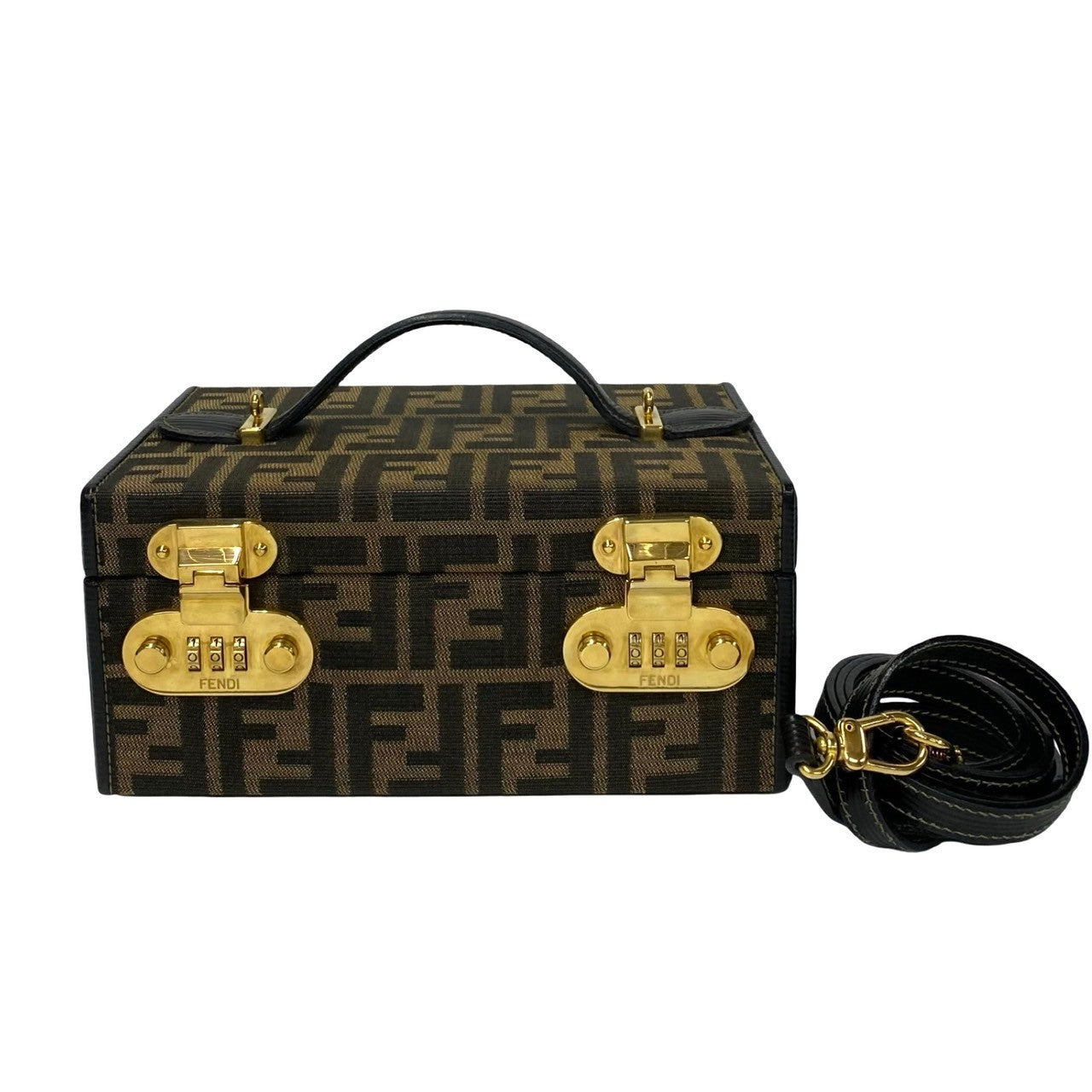 FENDI Shoulder Bag canvas Brown Dial Lock Vanity