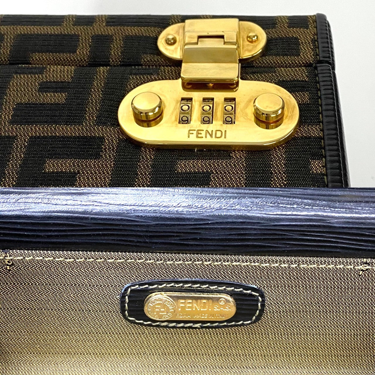FENDI Shoulder Bag canvas Brown Dial Lock Vanity