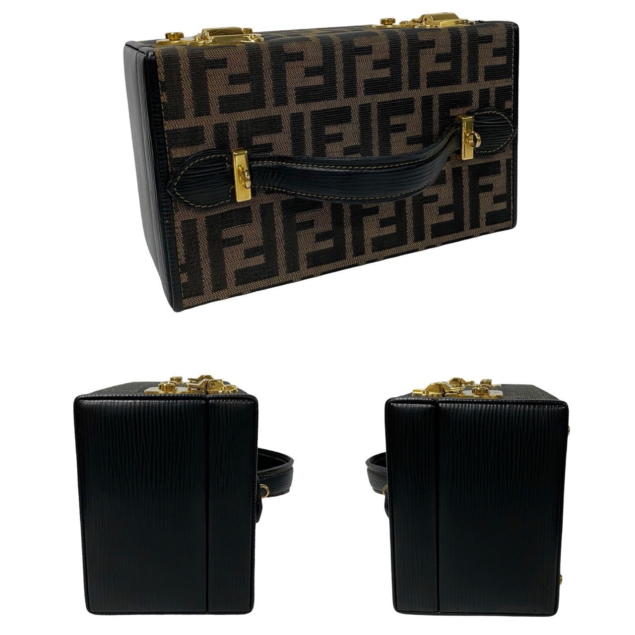 FENDI Shoulder Bag canvas Brown Dial Lock Vanity