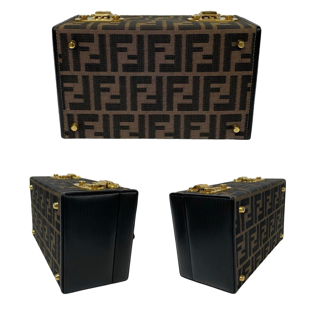 FENDI Shoulder Bag canvas Brown Dial Lock Vanity