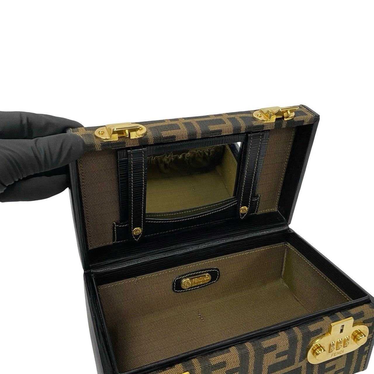 FENDI Shoulder Bag canvas Brown Dial Lock Vanity