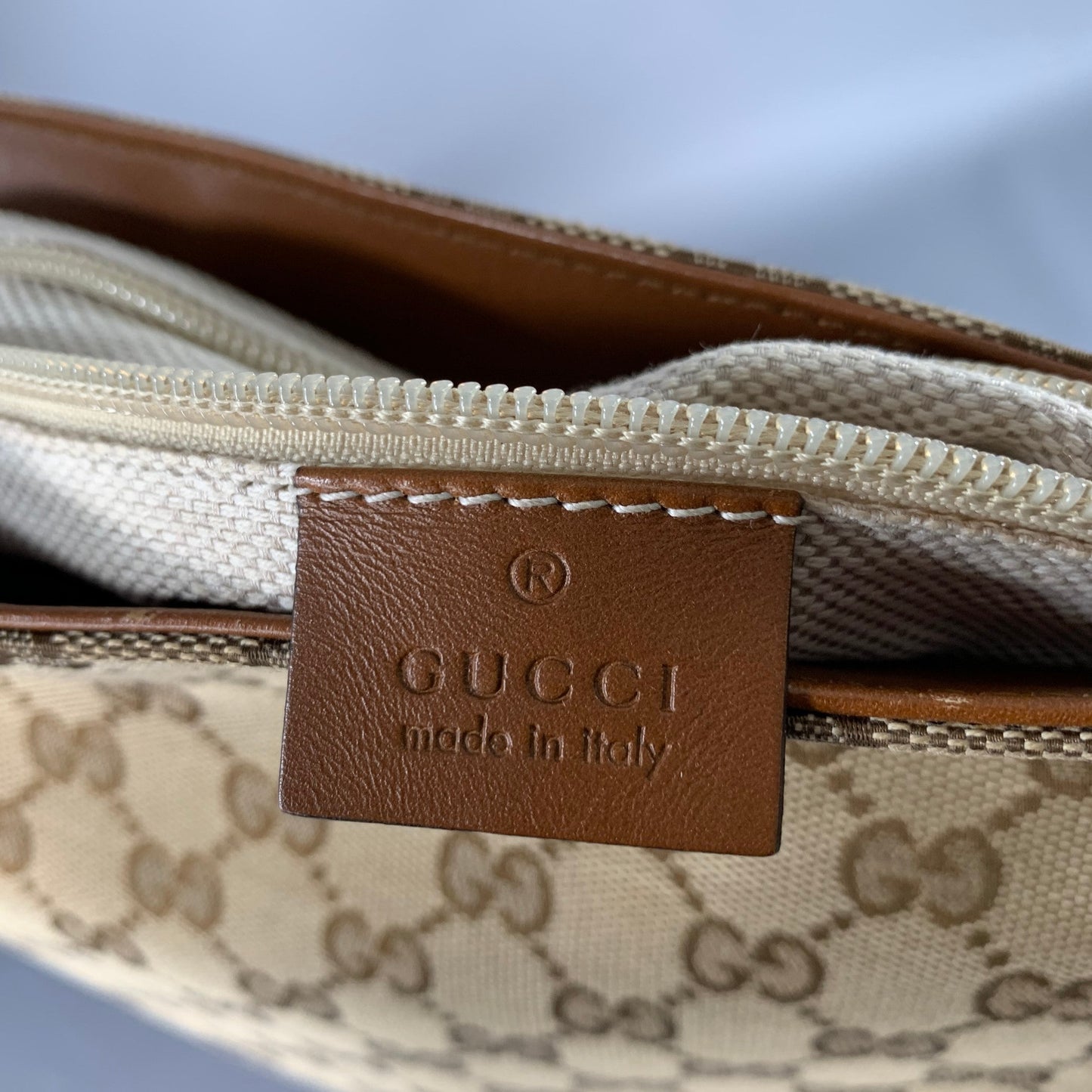 GUCCI Beige Brown Monogram Canvas Leather Crossbody Bag