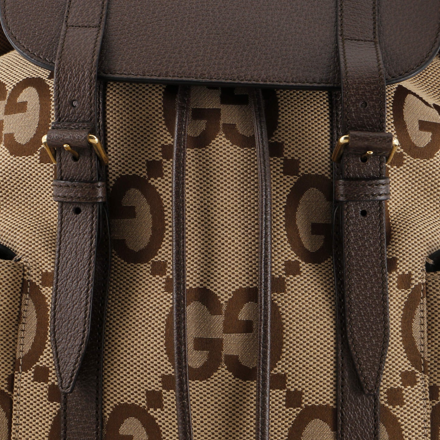 Double Pocket Belt Backpack Jumbo GG Canvas and Leather Large