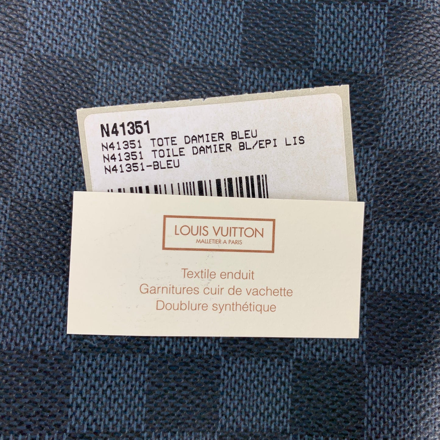 LOUIS VUITTON Cobalt & Black Damier Leather Trim Canvas Greenwich Tote Bag