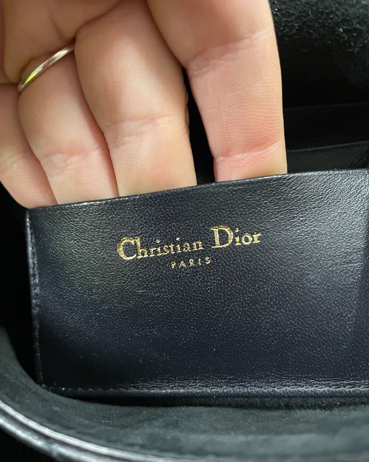Dior Studded D-Fence Round Clutch with Chain in Black Leather