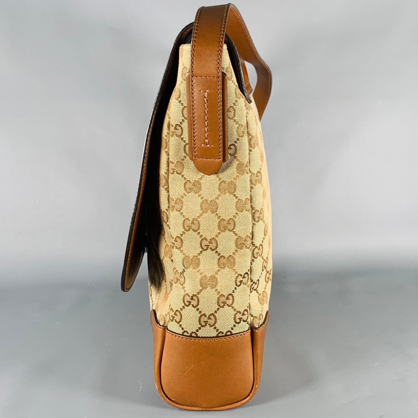 GUCCI Beige Brown Monogram Canvas Leather Crossbody Bag