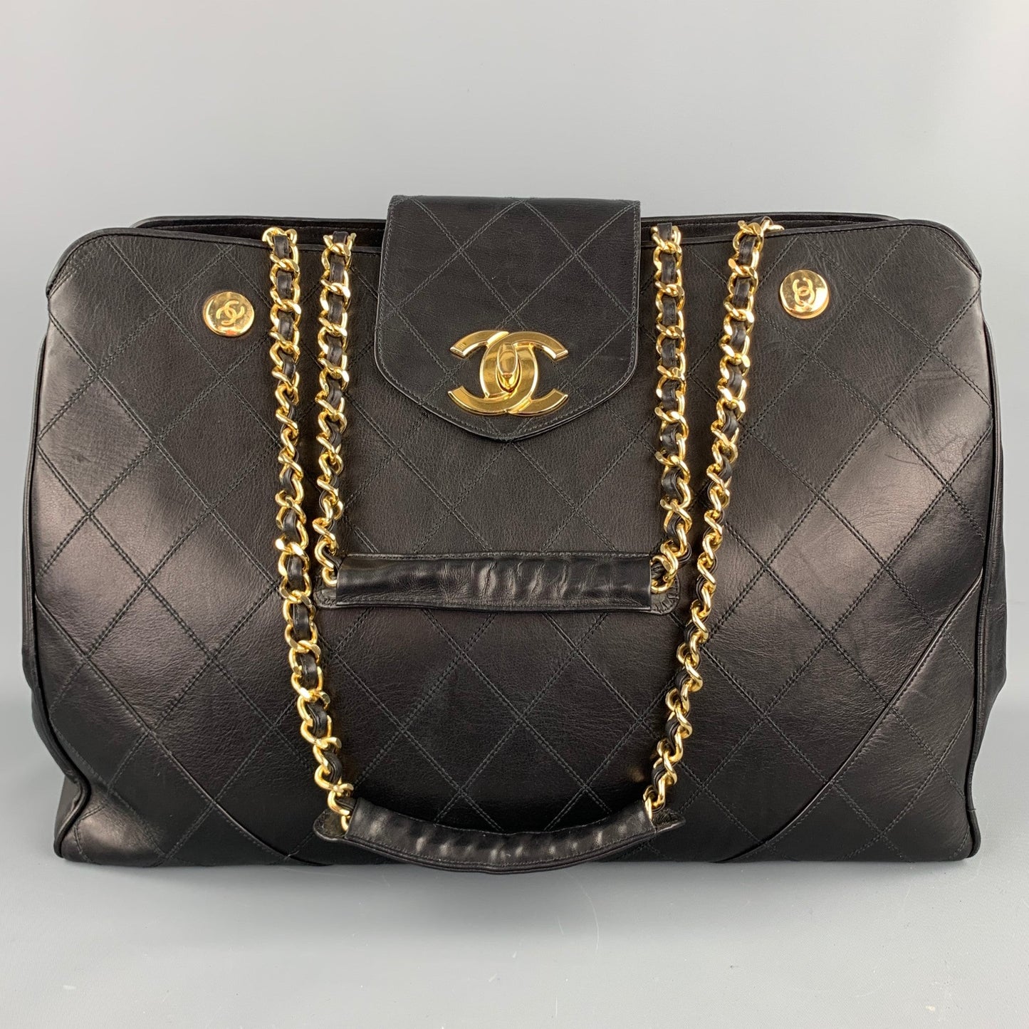 Vintage CHANEL Supermodel Jumbo XL Bag Black Quilted Leather Shoulder Handbag