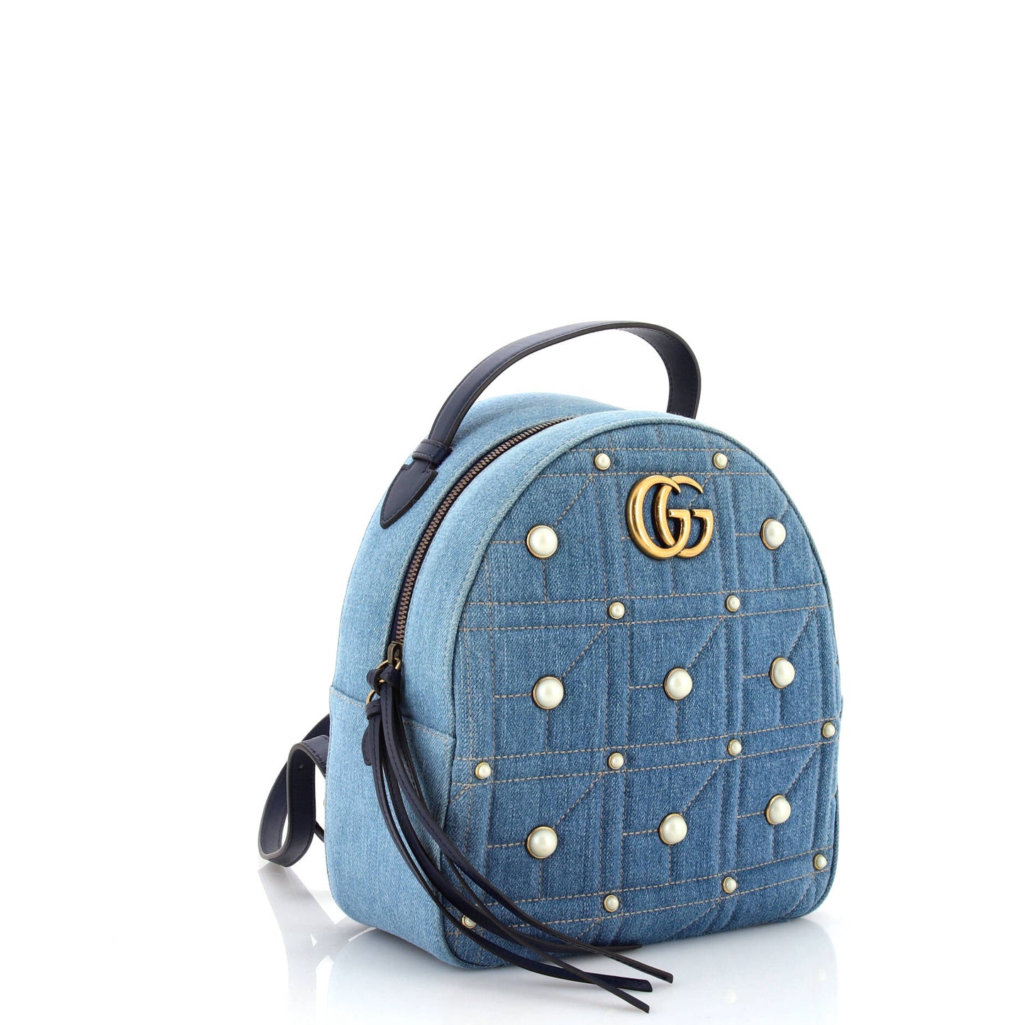 Pearly GG Marmont Backpack Embellished Matelasse Denim Small