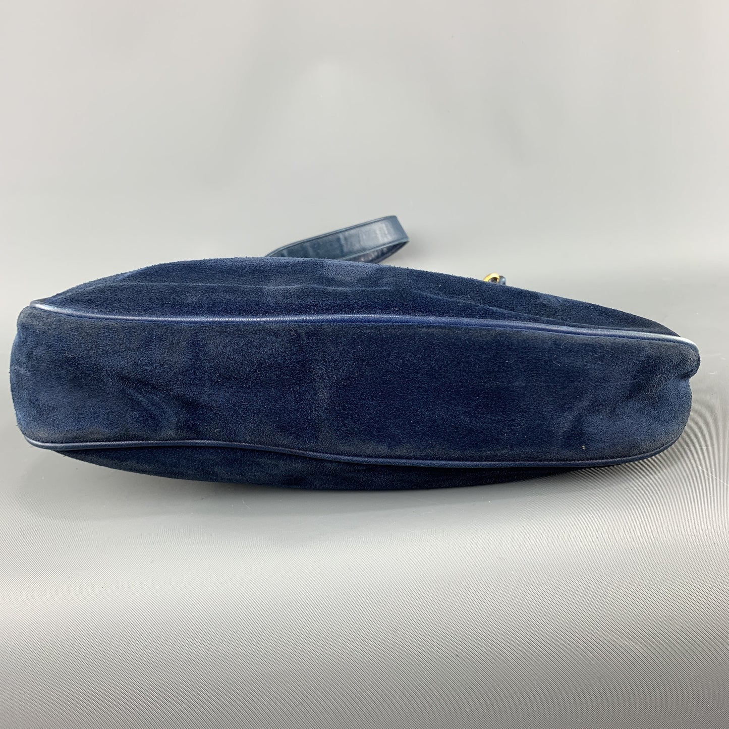 Vintage GUCCI Navy Blue Suede Gold Tone GG Shoulder Bag