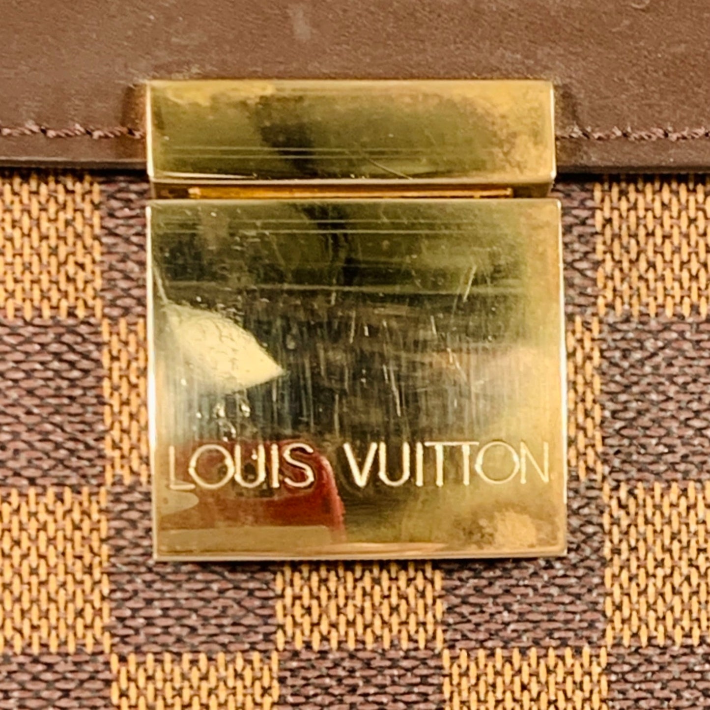LOUIS VUITTON Ebene Brown Beige Damier Leather Coated Canvas Briefcase Bag